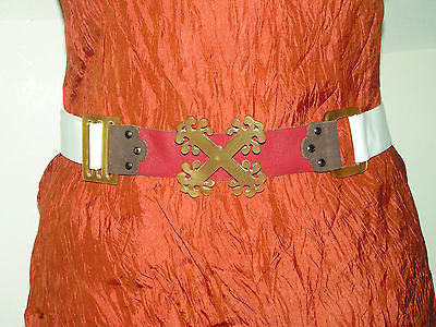 WHITE LEATHER BELT & HANDMADE HORN BELT BUCKLES